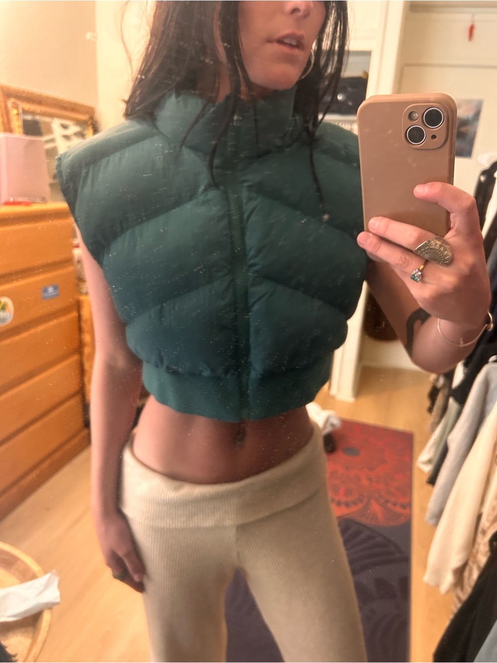 PacSun Cropped Puffer Vest - Dark Teal